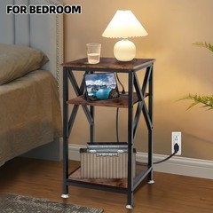End Table with Charging Station, End Tables Living Room Set of 2 Farmhouse, 1…