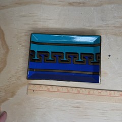 Jonathan Adler Op Art rectangular Tray Trinket Dish Ceramic Blue Gold
