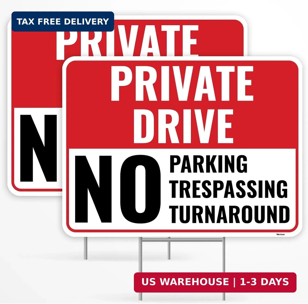 2PC Private Driveway No Turnaround Sign with Stake, 12 Inches by 9 Inches – Corr