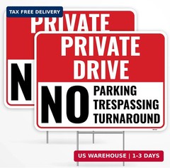2PC Private Driveway No Turnaround Sign with Stake, 12 Inches by 9 Inches – Corr