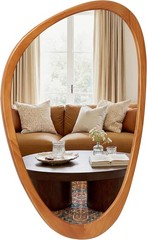 Irregular Wall Mirror 30x19in Solid Wood Frame Tempered Glass Asymmetrical Decor