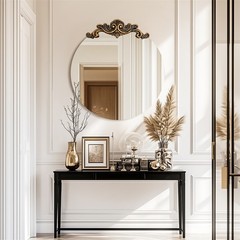 Round Frameless Wall Mirror for Bedroom Entrance Vintage Baroque Wall Mirror