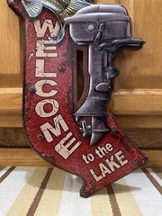 Welcome To The Lake Sign Boat Motor Bass Fishing Tackle Vintage Style Wall Decor