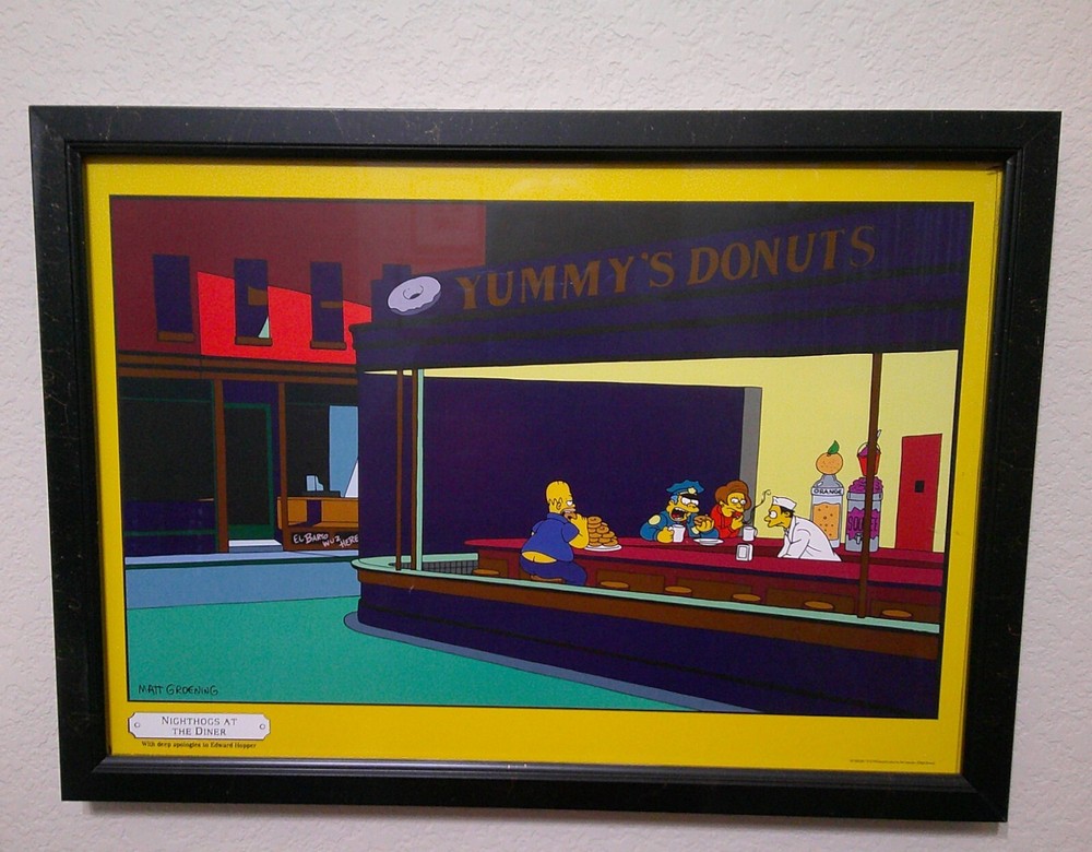 Simpsons Poster ‘Nighthogs At The Diner’ (Nighthawks) Framed 20.75» x 15»