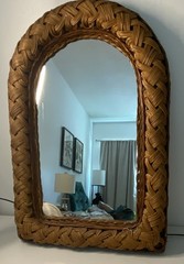 Vtg 80s Pier 1 Imports Rattan Boho Braided Arched Wall Mirror 2 tone wicker.