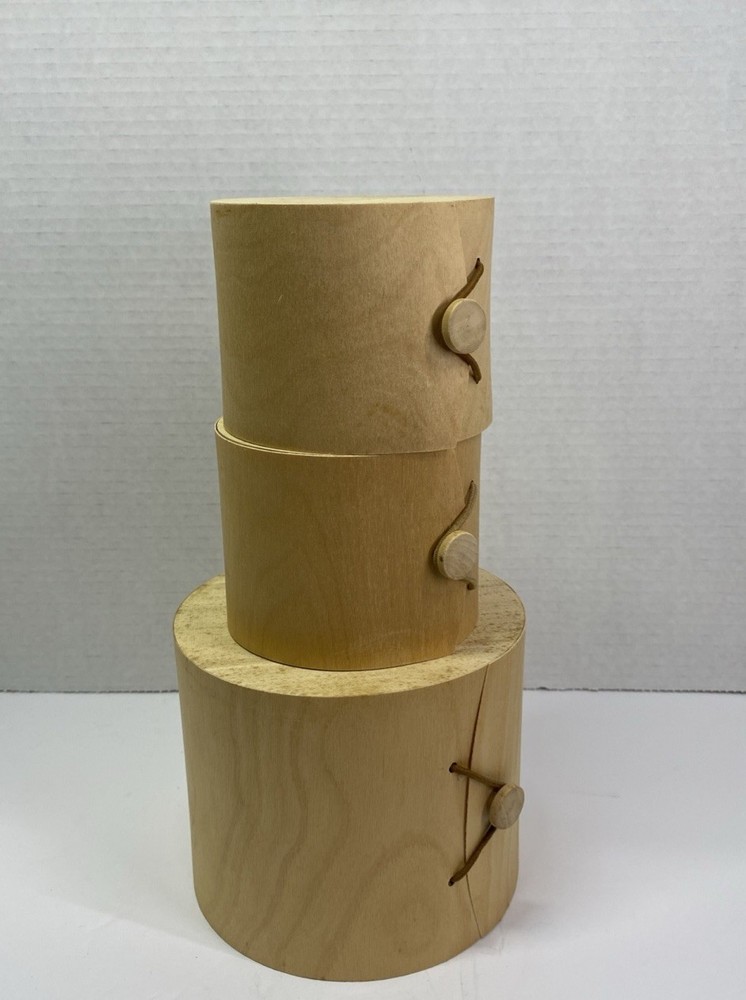 Crate&Barrel Stacking Round Birch Boxes Gift Decor Set Of 3