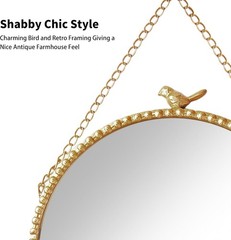 9.8 Inch Small Vintage Gold Round Wall Mirror with Sparrow Design-Iron Framed Mi