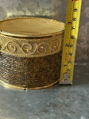 Boho Beaded Trinket Box Gold Brass Tone Metal Storage Bin Lidded