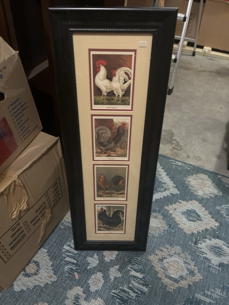 Framed Hen & Rooster Farm Life Multicolor Decorative Vertical Print