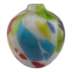 Hand Blown Art Glass Bud Vase Multi Colors Smooth 7” Tall Heavy Good Condition