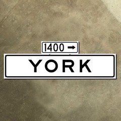 San Francisco California 1400 block York Street blade road sign 1965 right 36×12