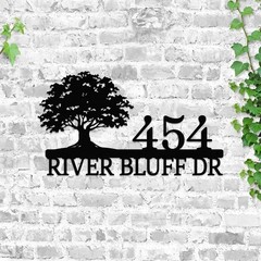 Custom Metal Address Sign, Personalized Tree House Number Decor
