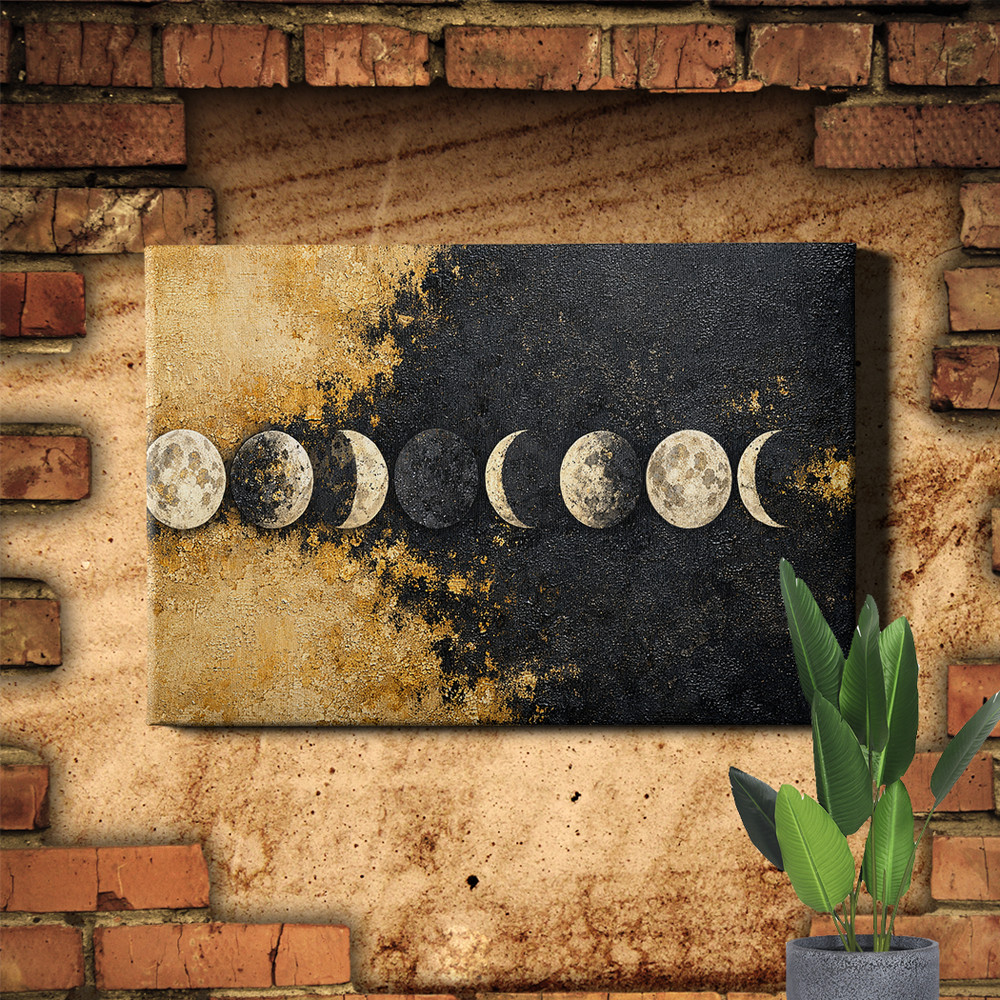 Moon Phase Golden Moon Canvas Painting Wall Art Decor Picture