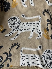 Anthropologie Lion Pattern Knit Throw Blanket 100% Cotton 53″x65″ Beige Safari