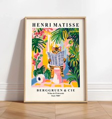 Henri Matisse Style Tabby Cat on Toilet Poster – Funny Bathroom Wall Art Print