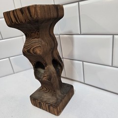 Vintage Brutalist Rustic Medievil Hand Carved Wood Candal Pillar 9 X 3.5 Inches