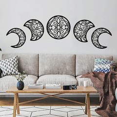 5 Pieces Moon Decoration Wall Decoration Wooden Moon Phase Wall Hanging Bohem…