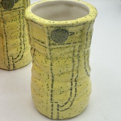 6 Retro Vases Denim Jeans Style Ceramic Cups Set Orange Lime Atomic 4″ 60s