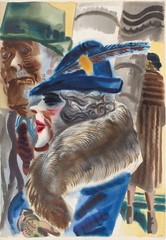 George Grosz American Couple : Watercolor Portrait of Urban Couple Print 1930s