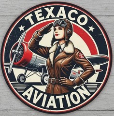 Texaco Aviation Gasoline 12″ Diameter Vintage Novelty Metal Sign Made In USA