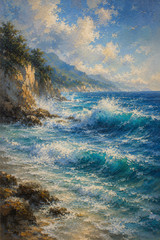 Ocean Waves Coastal Canvas Wall Art Beach Seascape Painting