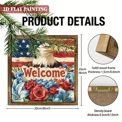 Welcome American Eagle with Flowers Wall Art, Farmhouse Patriotic Decor