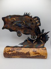 Fish Metal Art Free-Standing Torch Cut Sculpture Brutalist Pantina Steel Heavy