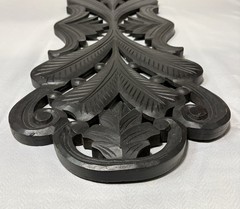 Large Black Carved Wall Panel Plaque Architectural Scroll Decor 36” x 12”