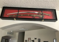 Sword Display Case Black & White Saber USMC NCO Navy Katana Blade Wood Cabinet