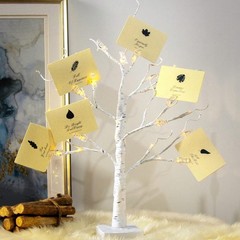 Money Tree Gift Holder Lighted Tabletop Birch Clips Greeting Cards 24 LED