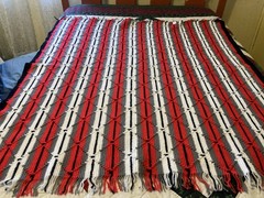 Handmade crochet red/black/gray/white Afghan 57″ x 51″nice