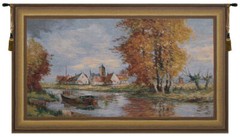 Belgian Woven Riverside Flemish Village Tapestry Wallhanging by Demets
