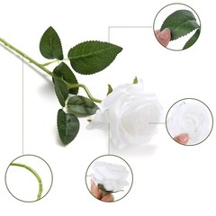 EZFLOWERY 12 Pcs Artificial Roses Flower White Silk with Single Stems Real Touch