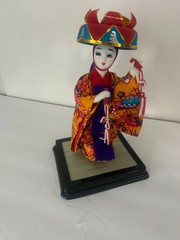 VTG Japanese Geisha Doll in Display Case and on Wooden Base