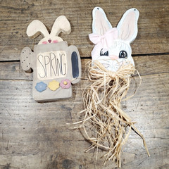 Handmade Wooden Bunny Spring Water Can Pitcher Decor Hanging Front Porch