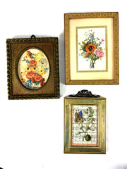 Vintage Lot of 3 Pictures Floral Prints Gold Framed Cottage Farmhouse
