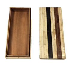 Handcrafted India Bone Inlay Box 10” Decorative Stripe Lid Storage Wood Interior