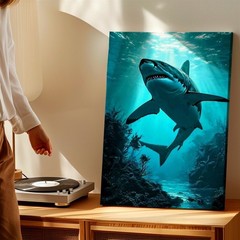 Canvas Great White Shark Ocean Underwater Coastal Home Room Elegant Boho Print