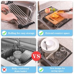 Seropy Roll Up Dish Drying Rack Over The Sink 17.5 x 11.8 in, Black