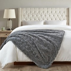 Cloud Carved Faux Fur Throw Blanket Luxurious Soft Reversible Micromink Blanket