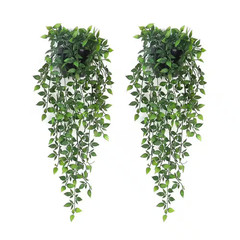 Artificial Hanging Plants, 2 Pack Faux Mandala Vines Potted Plant, 21 In. Green