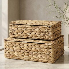 Elegant Wicker Organizer Bins Set – Stylish Decorative Lidded Storage Baskets