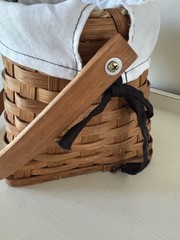 Rectangular Wicker Wood Basket w/ Handle, Fabric Liner “Made Fresh Daily”