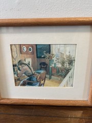 Vintage Framed Wall Art Print of “Letter-Writing» (1912) by Artist Carl Larsson