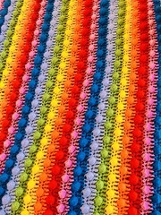 handmade, vintage-style crochet afghan Rainbow colorful sharktooth stripes 58×47