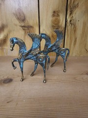 2 MCM Etruscan Patinated Cast Brass Pegasus Sculptures Figurines Statues