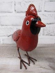 Small Rustic Winter Holiday Cardinal Metal Tin Song Bird Home Garden Yard Figure