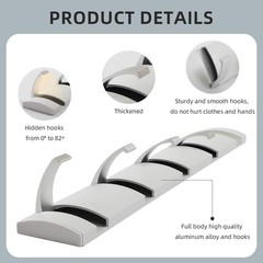 Foldable Stylish Modern Hook Rack with 5 Hooks, Coat Hooks Wall Mount, Metal …