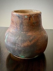 Ceramic Vase Multicolor Small 4” Handmade Signed Half Glossy Half Matte