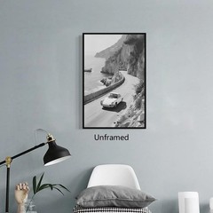 Black and White Photography Canvas Wall Art, Car Driving In Amalfi Coast Post…